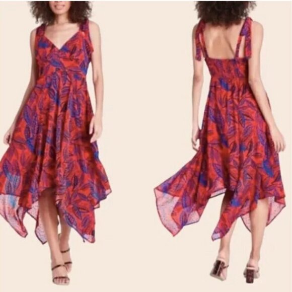 Alexis For Target Flowy Hem Leaf Print Dress Tie Shoulders Smocked Top Small - Picture 1 of 12